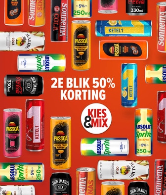 2e blik 50% korting. Kies & mix premix drankjes.